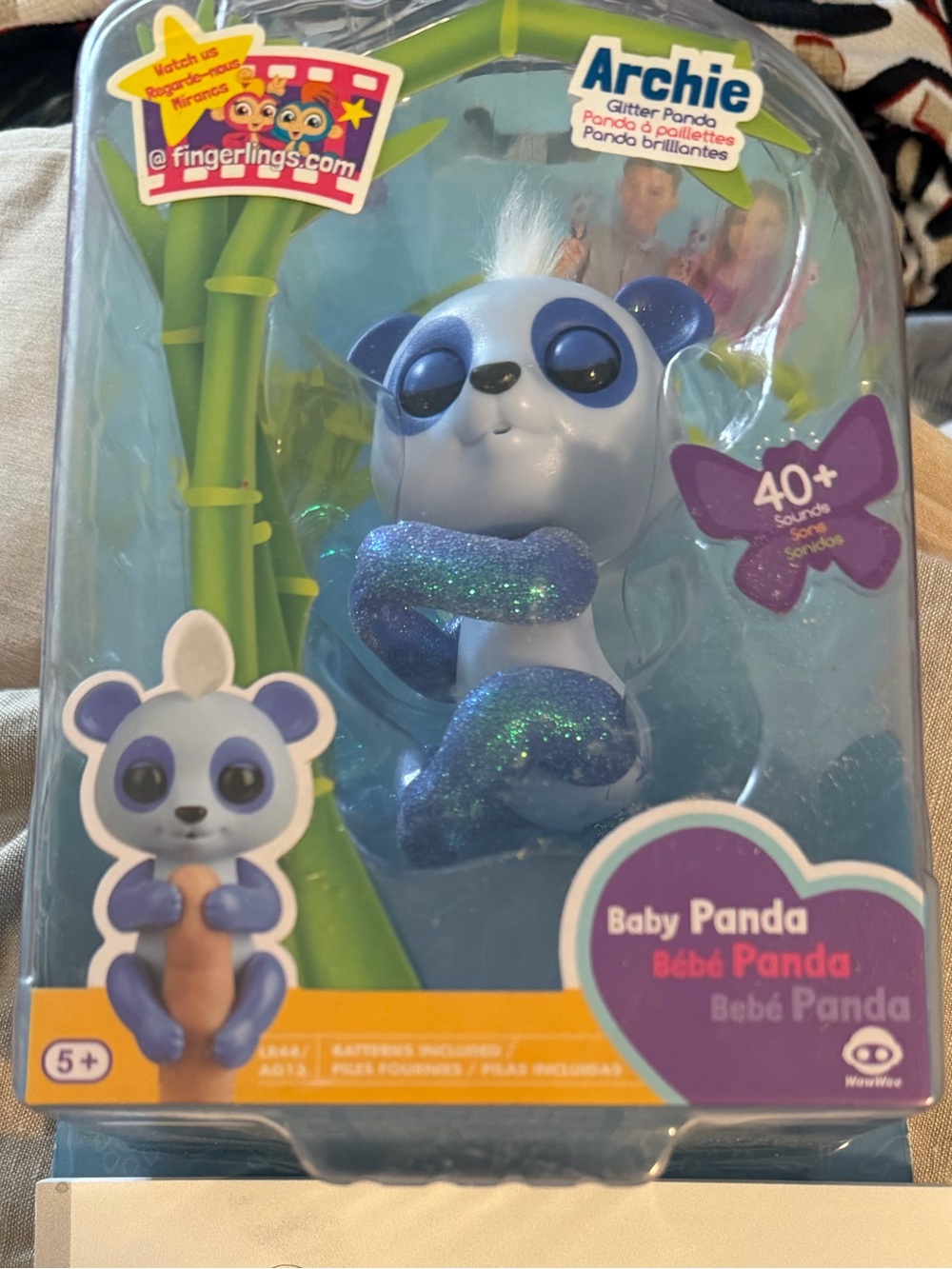 Archie Baby Panda Figure - Blue and White Glitter Accent